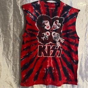 KISS Liquid Blue tie dye tee shirt SZ XL GUC, no sleeves chest 24” length 29”